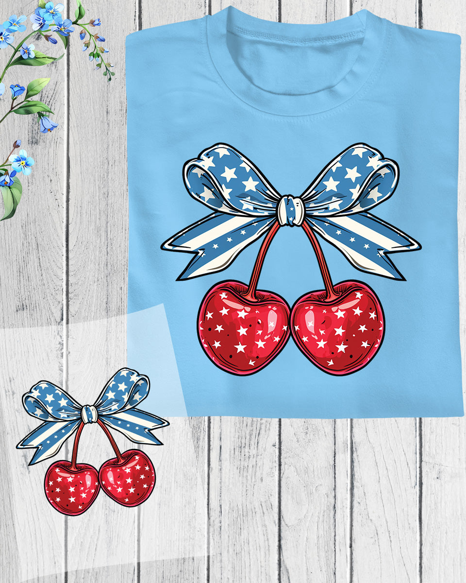 4th of July Coquette Cherry Bow DTF Transfer
