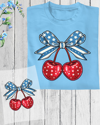 4th of July Coquette Cherry Bow DTF Transfer
