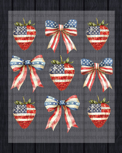 4th of July Coquette Strawberry Heat Transfer for Shirts