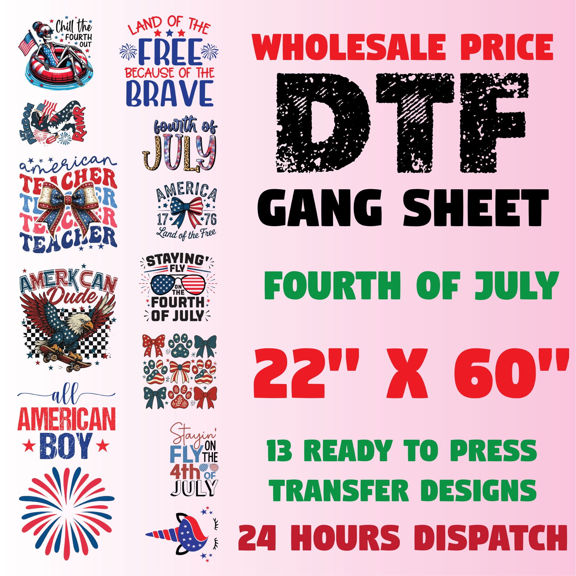 4th of July DTF Transfer Premade Gang sheet