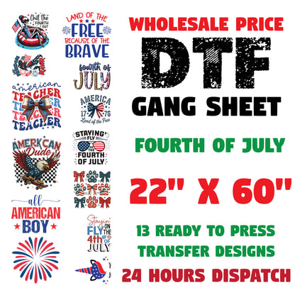 4th of July DTF Transfer Premade Gang sheet