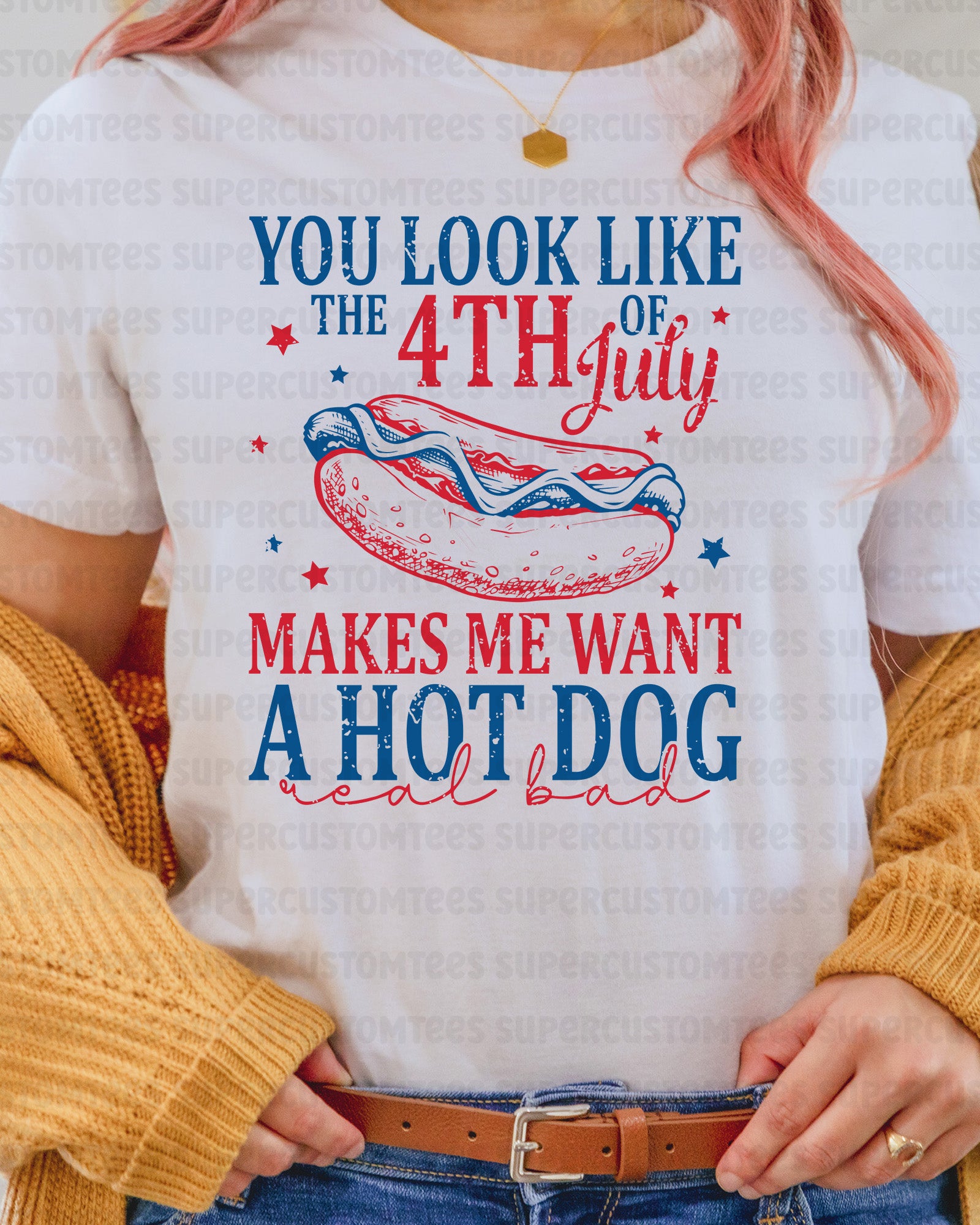 4th of July Hot Dog Heat Transfer for Shirts