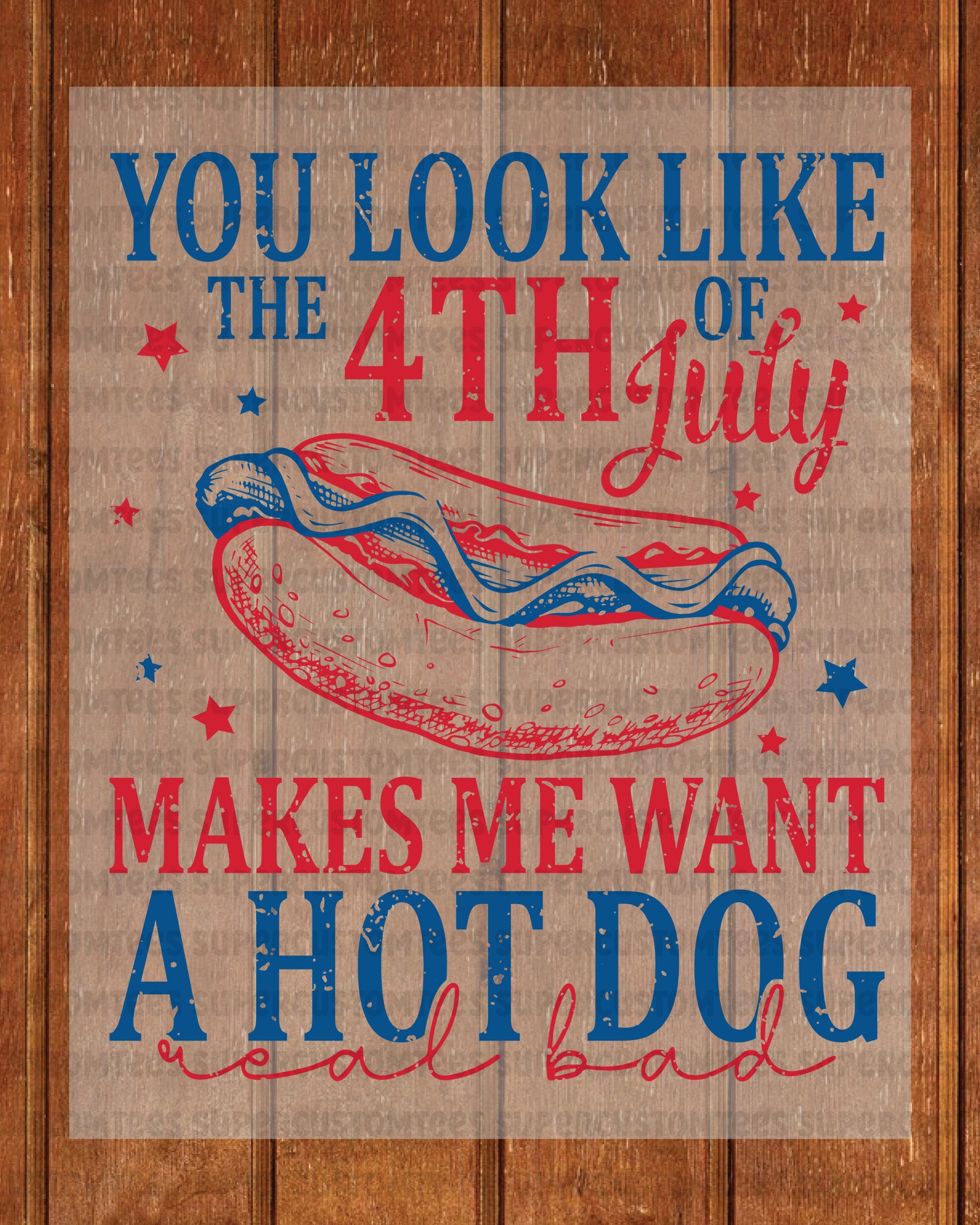 4th of July Hot Dog Heat Transfer for Shirts