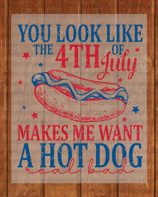 4th of July Hot Dog Heat Transfer for Shirts