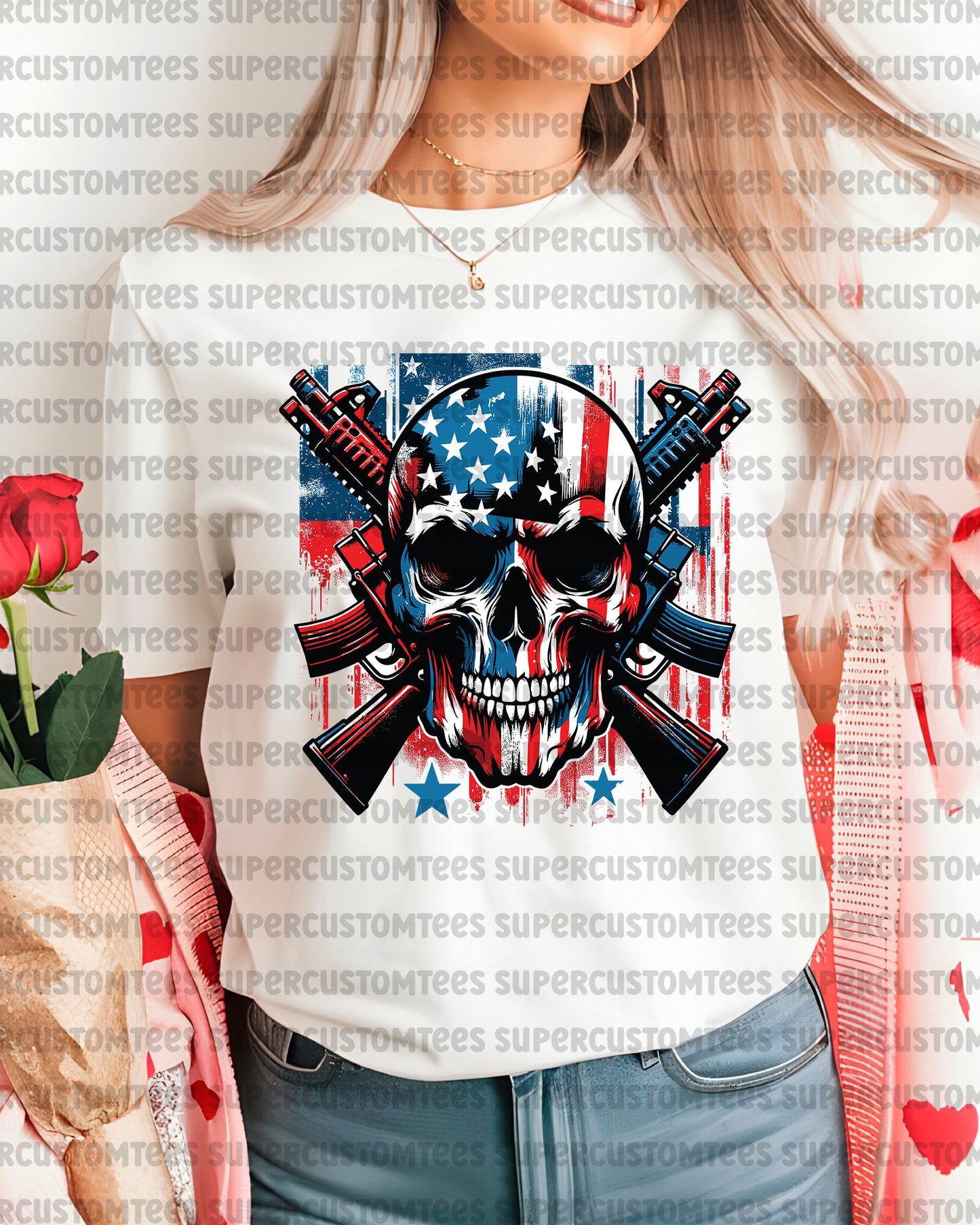 4th of July Skull with American Flag DTF Transfer