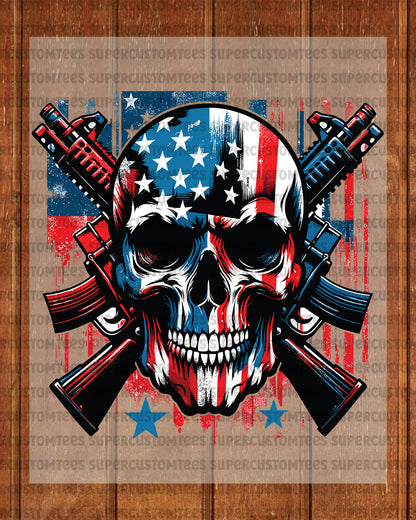 4th of July Skull with American Flag DTF Transfer