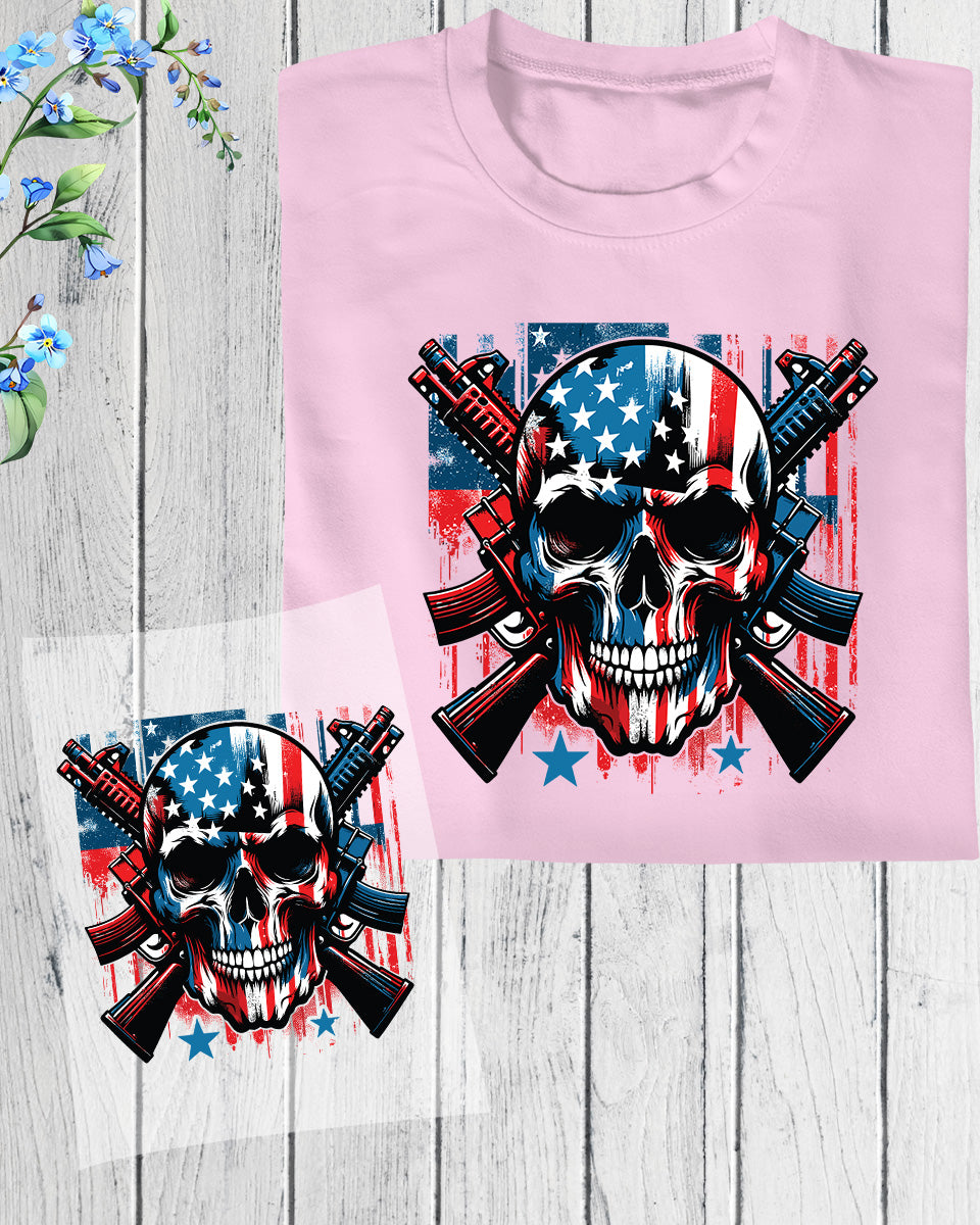 4th of July Skull with American Flag DTF Transfer