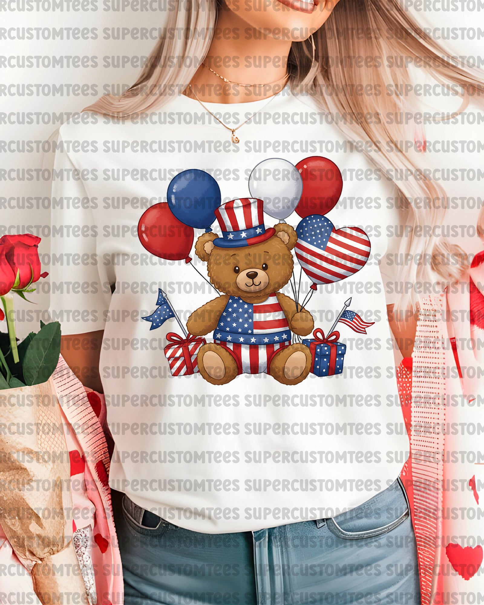 4th of July Teddy Bear DTF Transfer