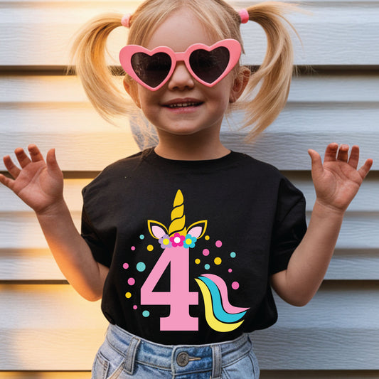 4th Birthday Girl Shirt Unicorn Birthday Outfit 4 Year Old Toddler Tee Unicorn Kids Party Shirt Fourth Birthday Gift Childrens Birthday Tee