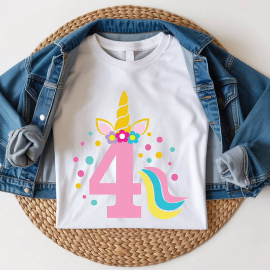 4th Birthday Girl Shirt Unicorn Birthday Outfit 4 Year Old Toddler Tee Unicorn Kids Party Shirt Fourth Birthday Gift Childrens Birthday Tee