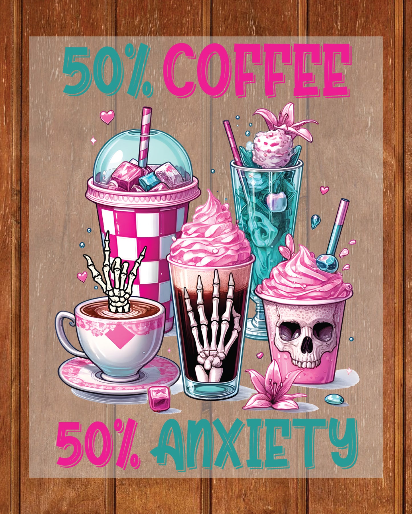 50/50 Coffee Anxiety DTF Transfer