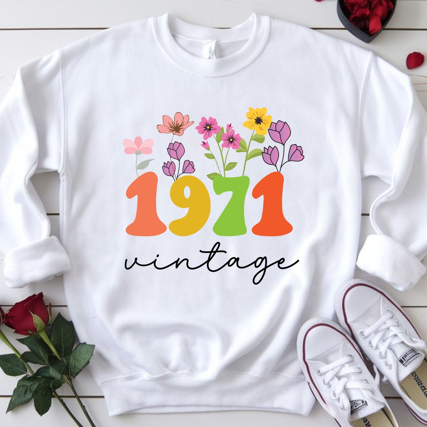 55th Birthday Shirt Women Made in 1971 T-Shirt 55 Years Loved Floral Birthday Gift