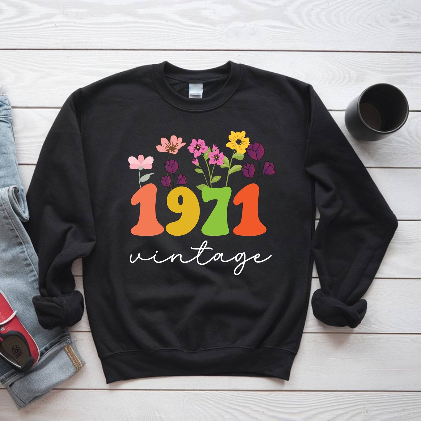 55th Birthday Shirt Women Made in 1971 T-Shirt 55 Years Loved Floral Birthday Gift