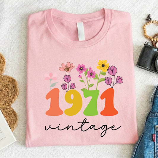 55th Birthday Shirt Women Made in 1971 T-Shirt 55 Years Loved Floral Birthday Gift