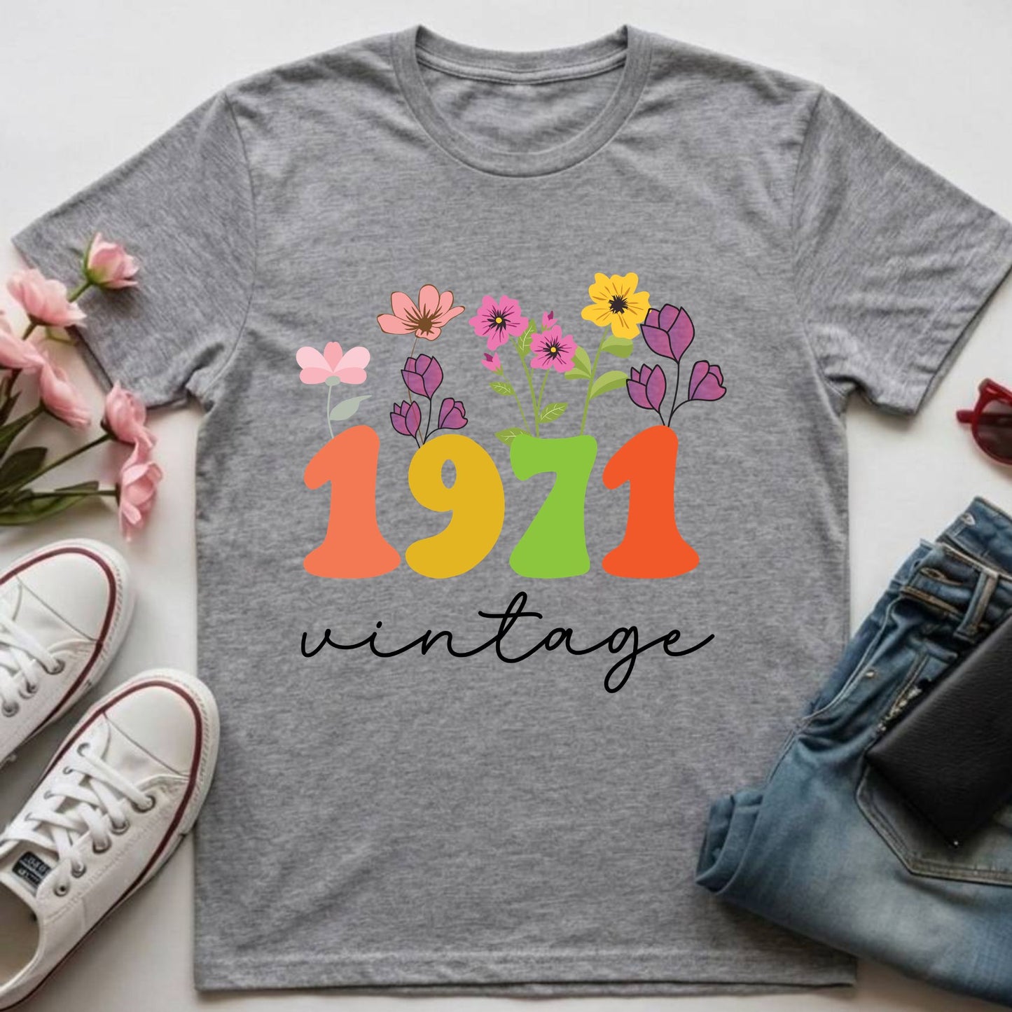 55th Birthday Shirt Women Made in 1971 T-Shirt 55 Years Loved Floral Birthday Gift