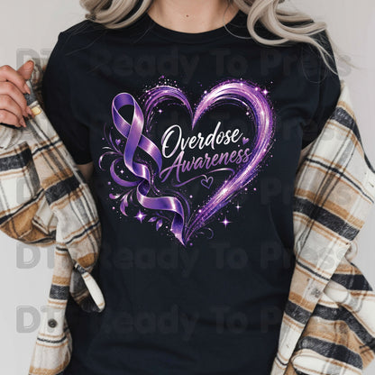 Overdose Awareness DTF Transfer Ready to Press Purple Heart Ribbon Heat Transfer Tee Print Direct to Film Transfer
