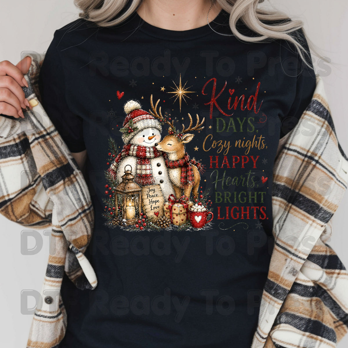 Kind Days Cozy Nights DTF Transfers, Snowman Reindeer Cute Christmas Holiday Ready to Press