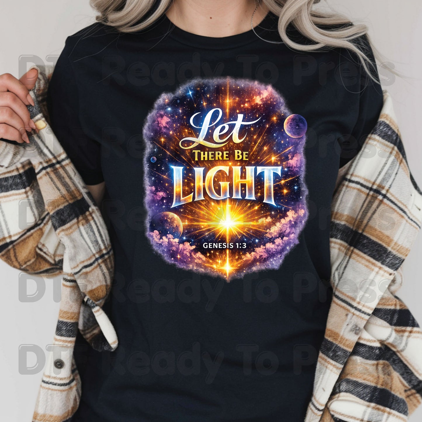 Let There Be Light Genesis 1:3 DTF Transfer Ready to Press