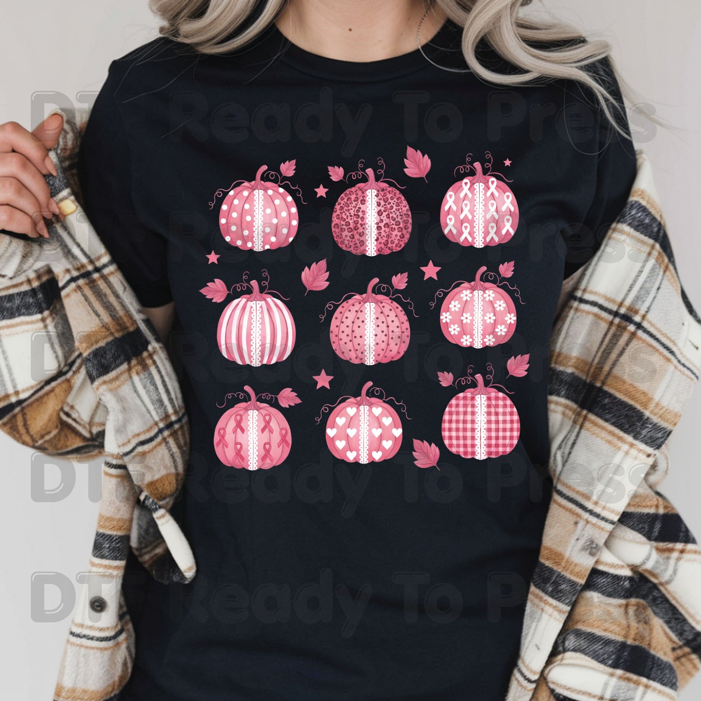 Pink Pumpkin Lace Breast Cancer Awareness DTF Transfer Ready to Press Fall Heat Transfer Tee