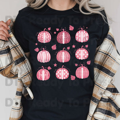 Pink Pumpkin Lace Breast Cancer Awareness DTF Transfer Ready to Press Fall Heat Transfer Tee