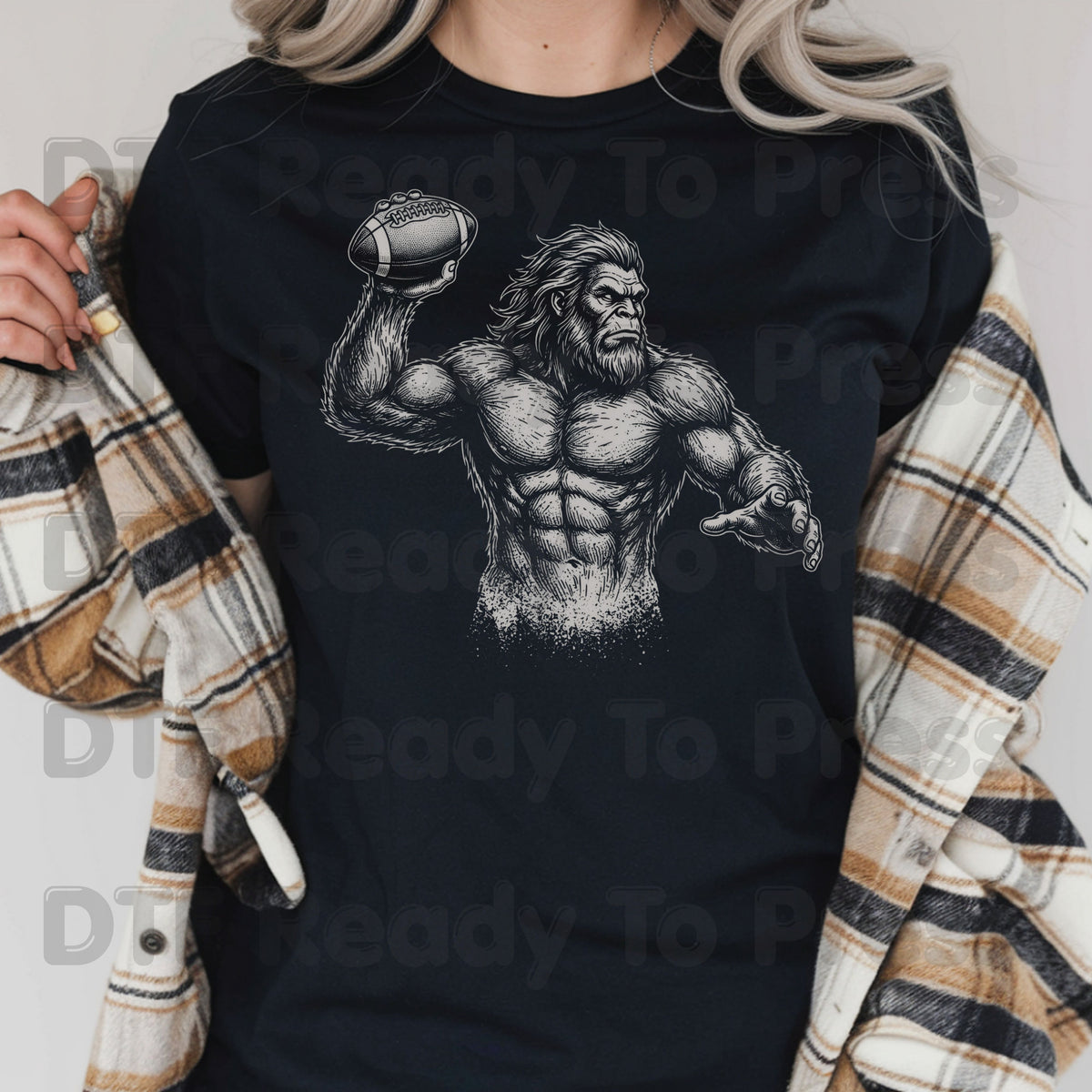Football DTF Transfer, Bigfoot Sasquatch Throwing Football Silhouette