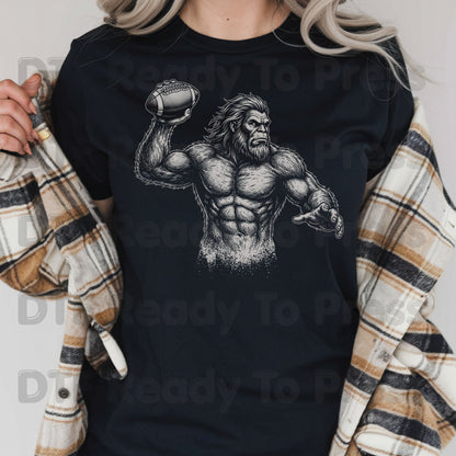 Football DTF Transfer, Bigfoot Sasquatch Throwing Football Silhouette