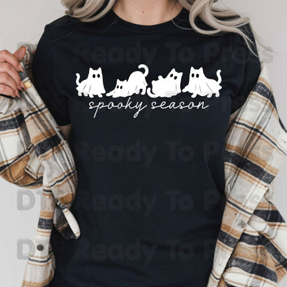 Spooky Season Ghost Cats DTF Transfers, Black Cats Sheet Ghost Line Art Minimalist Ready to Press