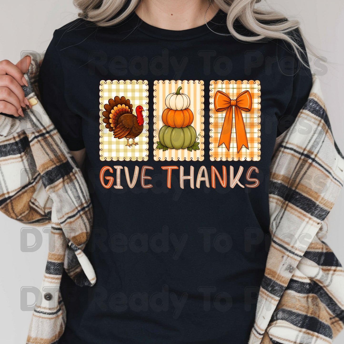 Thanksgiving DTF Transfer Ready to Press Give Thanks Turkey Stacked Pumpkins Coquette Bow Heat Transfer Shirts Autumn Clothing