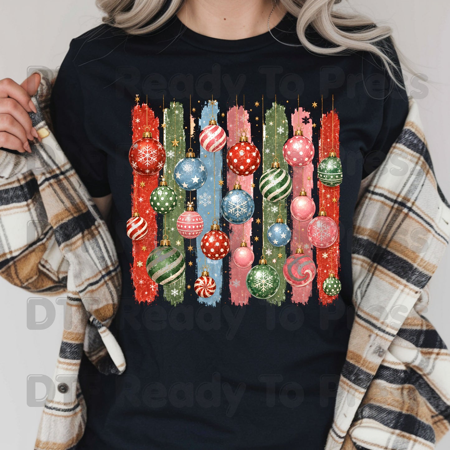 Christmas Ornaments DTF Transfers, Colorful Paint Strokes Holiday Baubles Festive Ready to Press