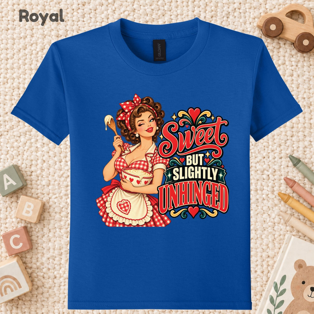 Retro Pinup Girl T-Shirt, Sweet but Slightly Unhinged Baking Graphic Tee, Vintage Baker Shirt