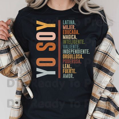 Yo Soy Latina DTF Transfers, Mujer Educada Empowered Latina Typography Ready to Press