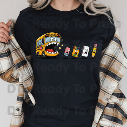 Funny School Bus Monster DTF Transfers, Back to School Chasing Supplies Teacher Life Kids Ready to Press