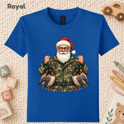 Duck Hunting Christmas T-Shirt, Santa Duck with Camo Mallards Graphic Tee, Funny Hunting Holiday Shirt