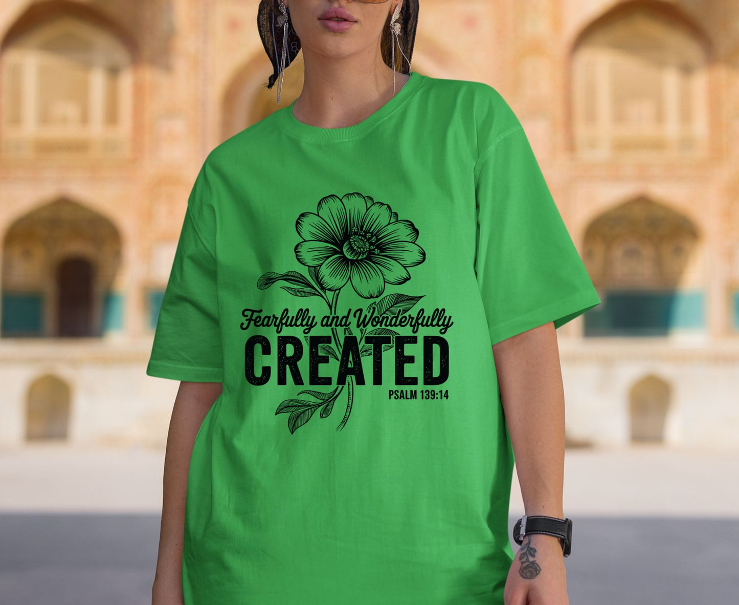 Fearfully Wonderfully Created T Shirt Psalm 139:14 Christian Floral Tee Faith Shirt Adult Youth Toddler Baby Religious Gift Bible Verse Tee