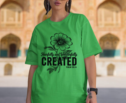Fearfully Wonderfully Created T Shirt Psalm 139:14 Christian Floral Tee Faith Shirt Adult Youth Toddler Baby Religious Gift Bible Verse Tee