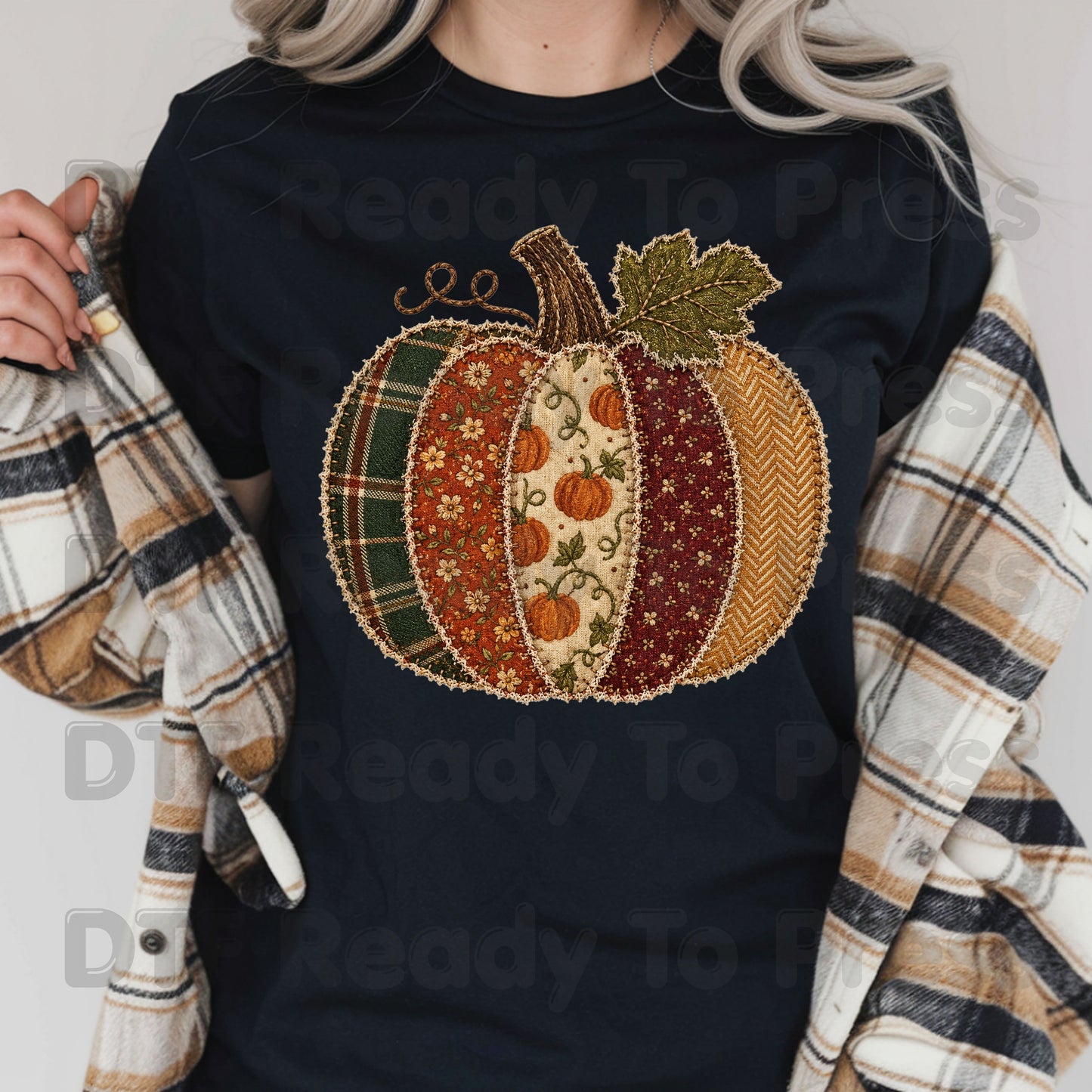 Fall Pumpkin DTF Transfer Ready to Press Patchwork Patch Plaid Floral Pumpkin Heat Transfer Shirts Vintage Autumn Vibe Graphic Tees