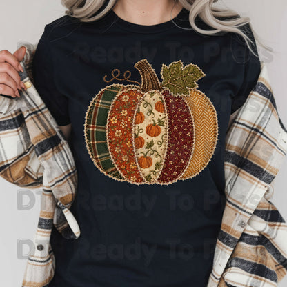 Fall Pumpkin DTF Transfer Ready to Press Patchwork Patch Plaid Floral Pumpkin Heat Transfer Shirts Vintage Autumn Vibe Graphic Tees