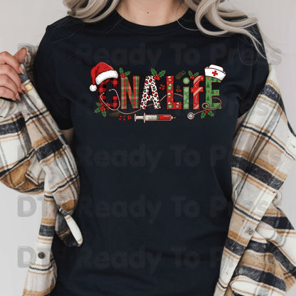 Christmas GNA Life DTF Transfers, Nursing Medical Plaid Leopard Stethoscope Holiday Ready to Press