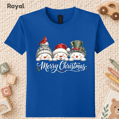 Merry Christmas T-Shirt, Snowmen and Red Cardinals Tee, Winter Holiday Sweatshirt
