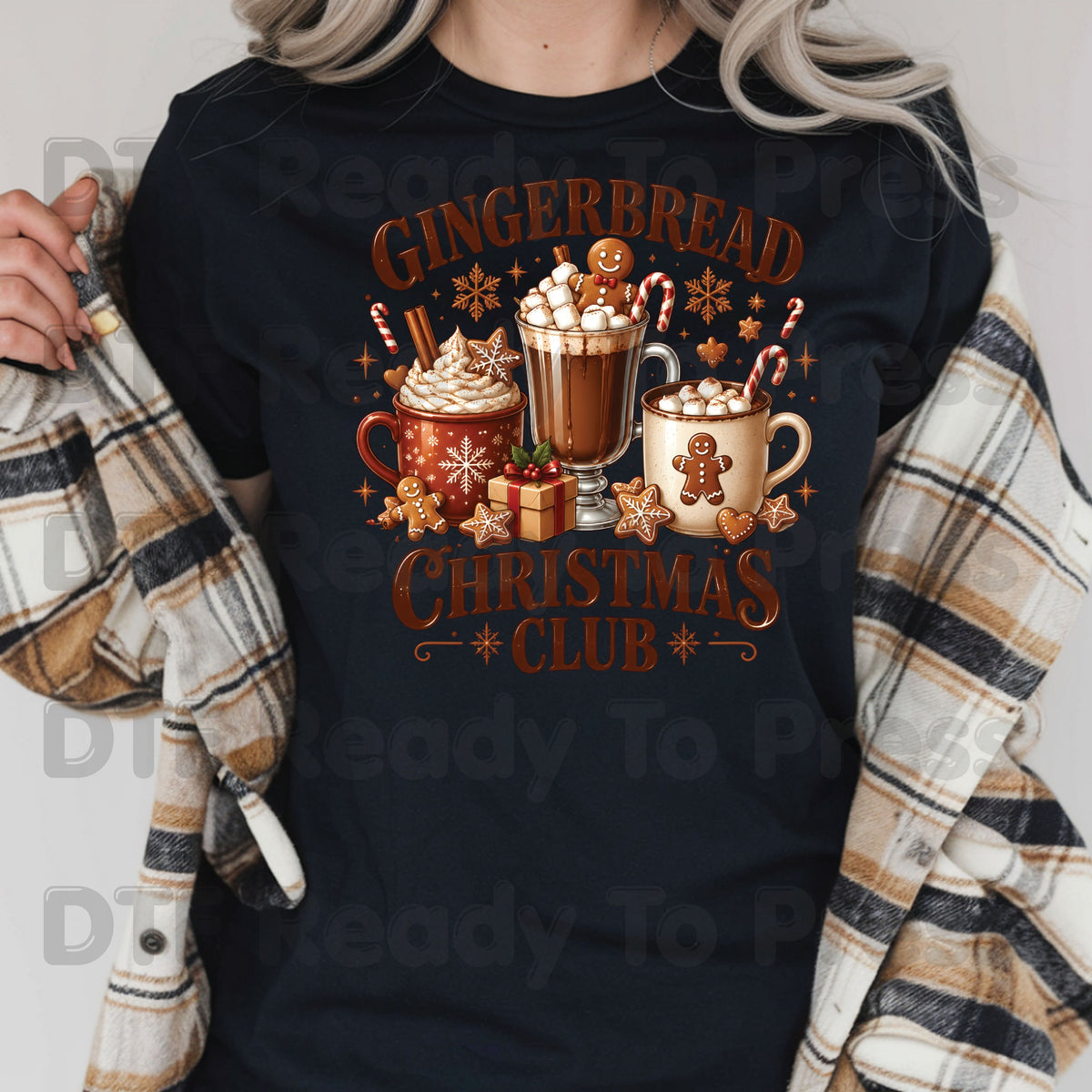 Gingerbread Christmas Club DTF Transfer, Hot Cocoa and Cookies Graphic