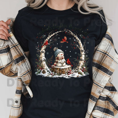 Winter DTF Transfers, Cardinals Snowman Brighten Quiet Cold Christmas Ready to Press