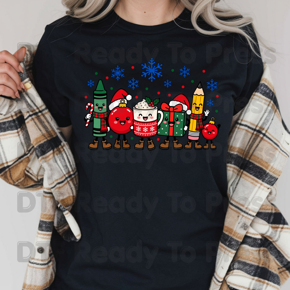 Christmas Teacher Squad DTF Transfers, Holiday School Crayon Cocoa Pencil Teacher Ready to Press
