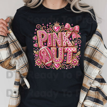 Pink Out DTF Transfers, Breast Cancer Awareness Glitter Football Pink Diamond Ribbon Crown Ready to Press