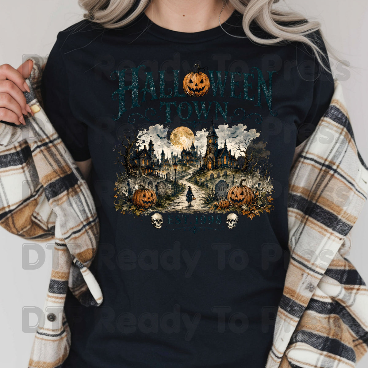 Halloween Town DTF Transfers, Est 1998 Spooky Pumpkin Vintage Haunted Town Ready to Press