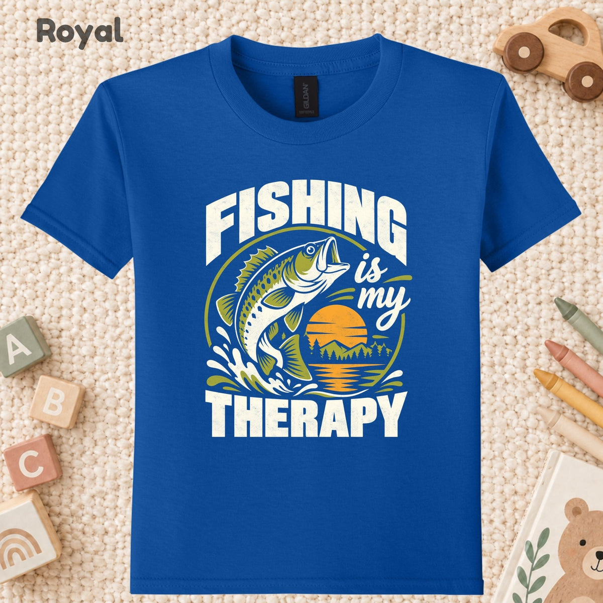 Fishing Is My Therapy T-Shirt, Bass Fish Sunset Graphic Tee, Outdoor Fishing Shirt, Fisherman Gift