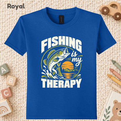 Fishing Is My Therapy T-Shirt, Bass Fish Sunset Graphic Tee, Outdoor Fishing Shirt, Fisherman Gift