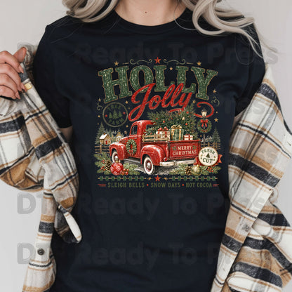 Holly Jolly Christmas DTF Transfers, Red Truck Tree Farm Vintage Holiday Ready to Press