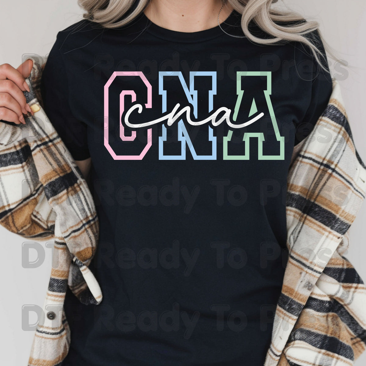 CNA Pastel Varsity DTF Transfers, Certified Nursing Assistant Medical Block Script Ready to Press