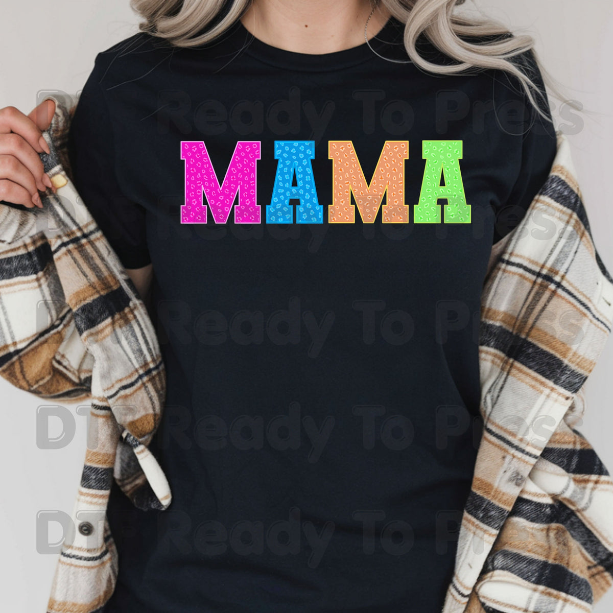 Mama DTF Transfers, Leopard Print Colorful Cheetah Varsity Letter Mama Ready to Press