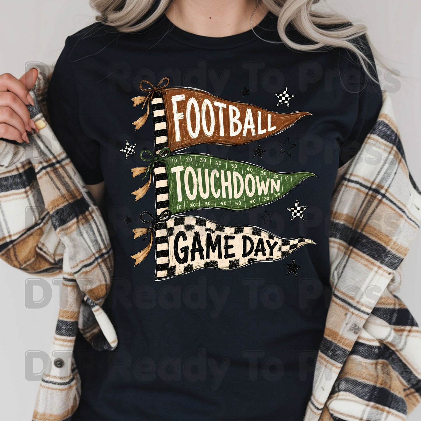Football Game Day Pennants DTF Transfers, Touchdown Flags Stars Sports Ready to Press